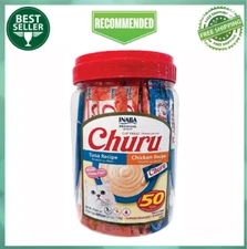 INABA Churu Creamy Cat Treats, 0.5 oz, 50 Tubes, Tuna & Chicken Variety