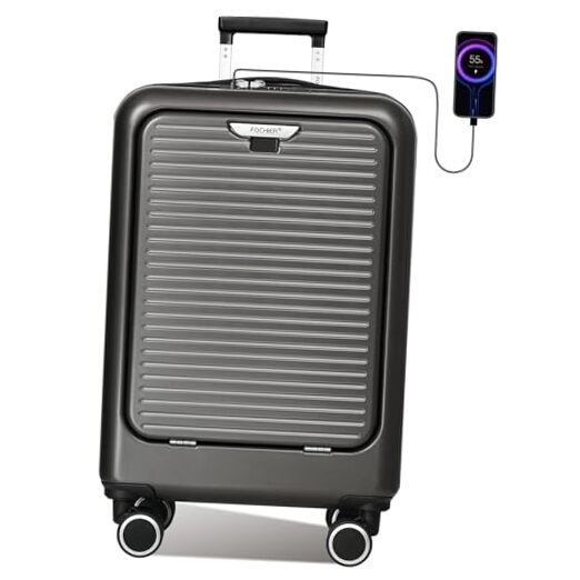 FOCHIER Carry On Luggage 22x14x9 Airline Approved with Front Compartment & Grey-image
