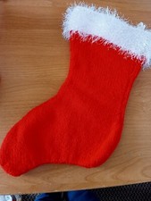 3 Christmas Stockings HandKnitted In Red With Fur Cuff 13hx10w Approx