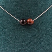 Mineralien Und Edelsteine. Halskette 2 Perlen Roter Tigerauge 8 Mm. Chai