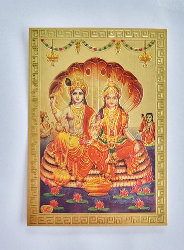 Vishnu Narai Laxmi Card Metal Picture Image Embossed Lucky Gold Wallet India 3" - Picture 6 of 14