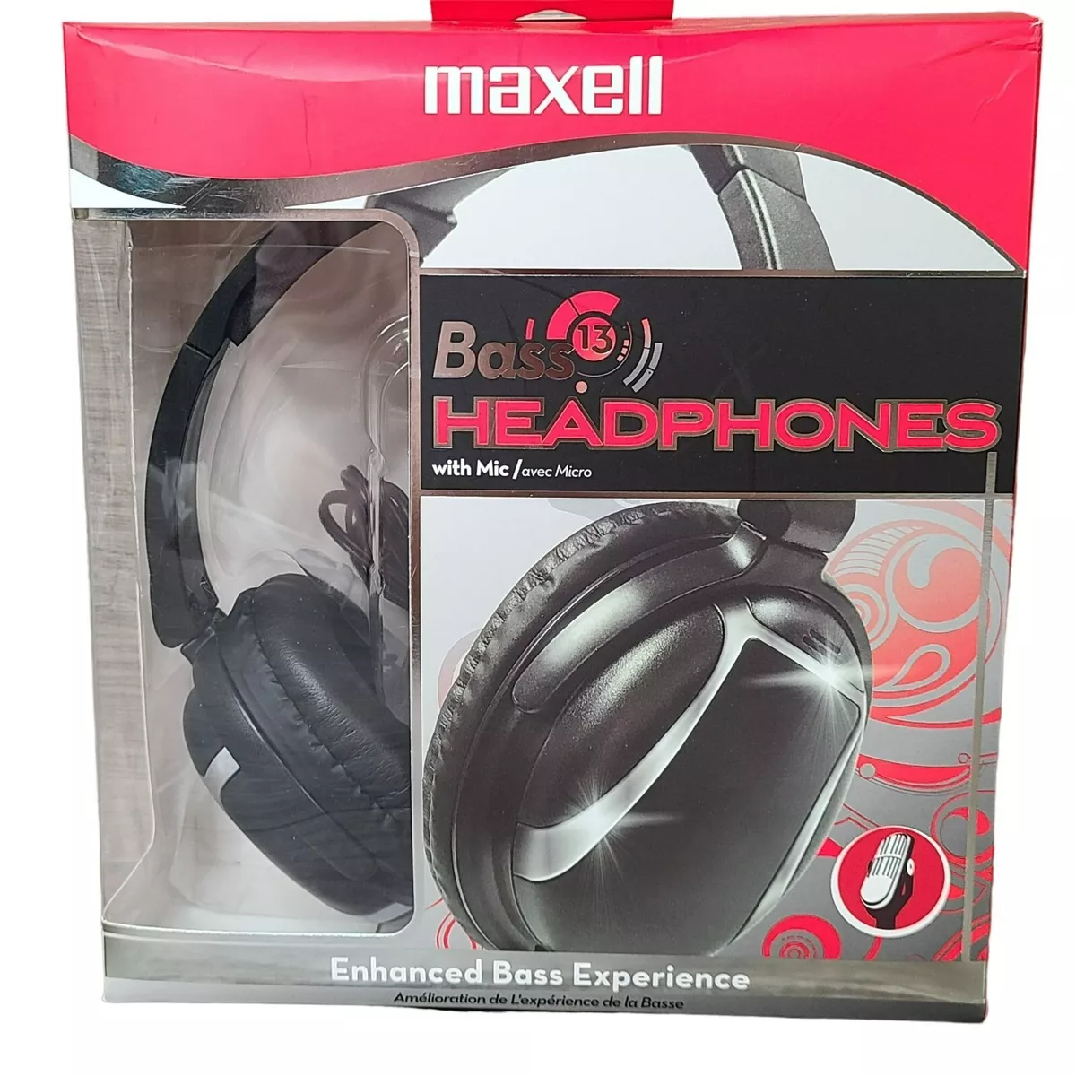 Maxell Bass 13 Heavy Bass Headphones Built In Mic Microphone Hands Free Calling