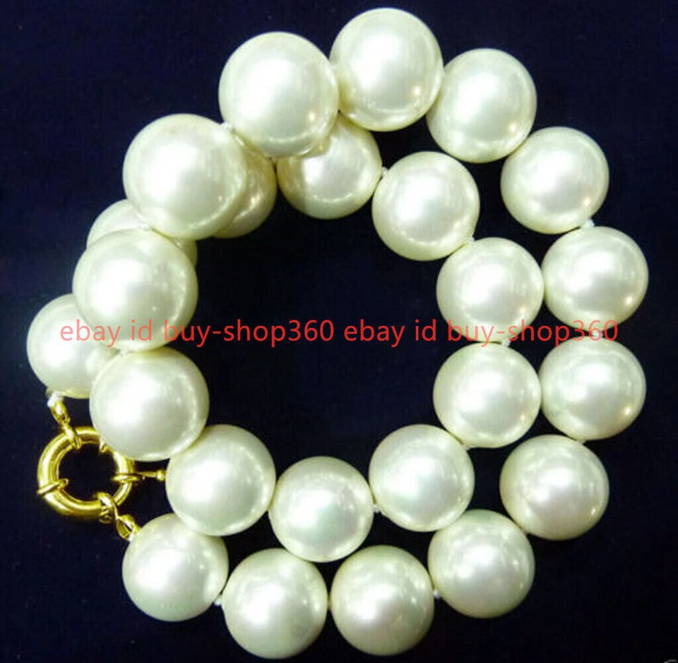 Huge 16mm White South Sea Shell Pearl Round Beads Necklace 18/20/26/27/28 inches - Image 2 of 4