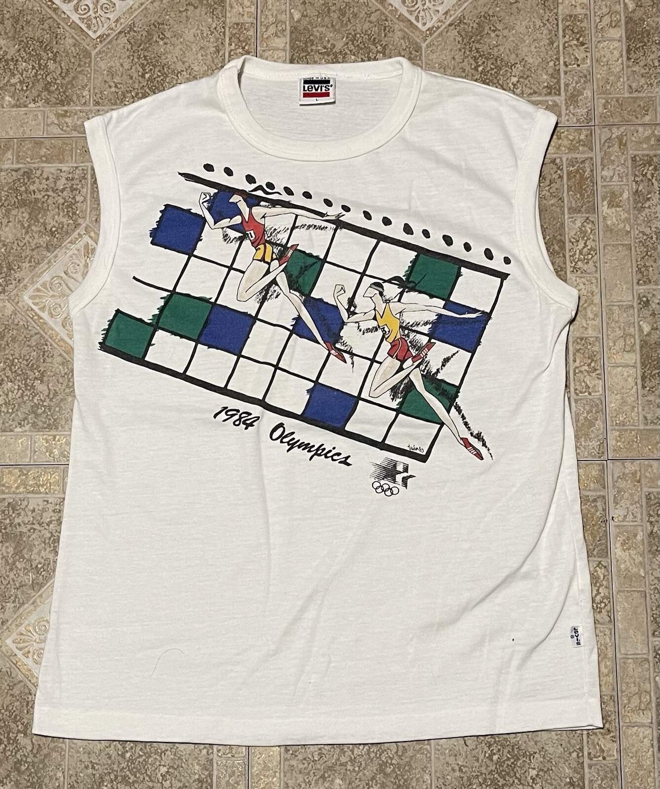 Vintage 1984 Olympics X Levi’s Running Graphic Tank Top Shirt Size Large