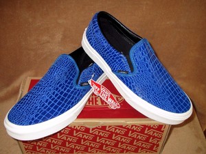 blue leather slip on vans