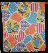 Vtg Raggedy Ann Andy Sheets Twin Flat Bright Colors Fabric Patchwork 1980s