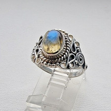 VINTAGE 925 STERLING SILVER NATURAL OVAL 7x5mm BLUE FIRE LABRADORITE RING SIZE 6