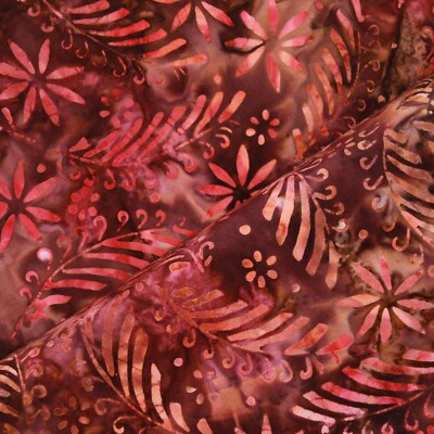 Batikstoff, bedruckte Blütenblätter & Blätter, 100% Premium Baumwolle, 110 cm breit