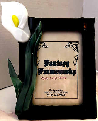 Vintage Fused Glass Calla Lily Picture Frame 5 X 7'' Photo Kra-Z Kat Flower