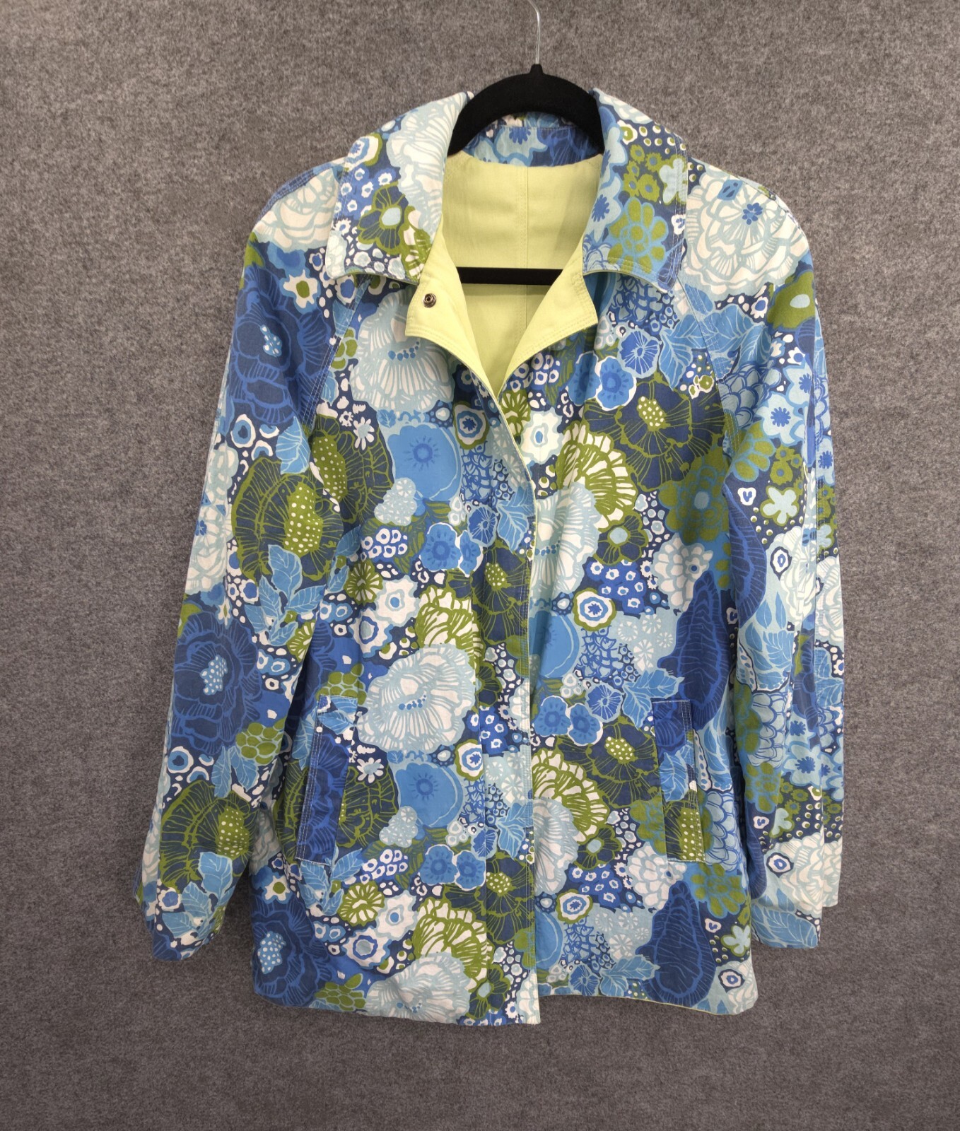 Women’s Small Blue Floral London Fog Reversible Raincoat with Pockets-image