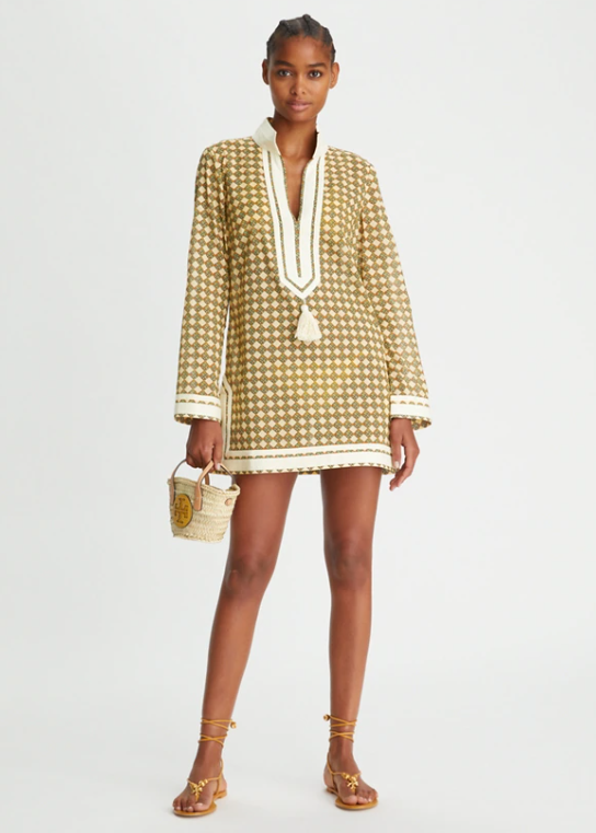 Tory Burch Tory Tunic M Caftan Swim Cover Up 3-D Check logo
