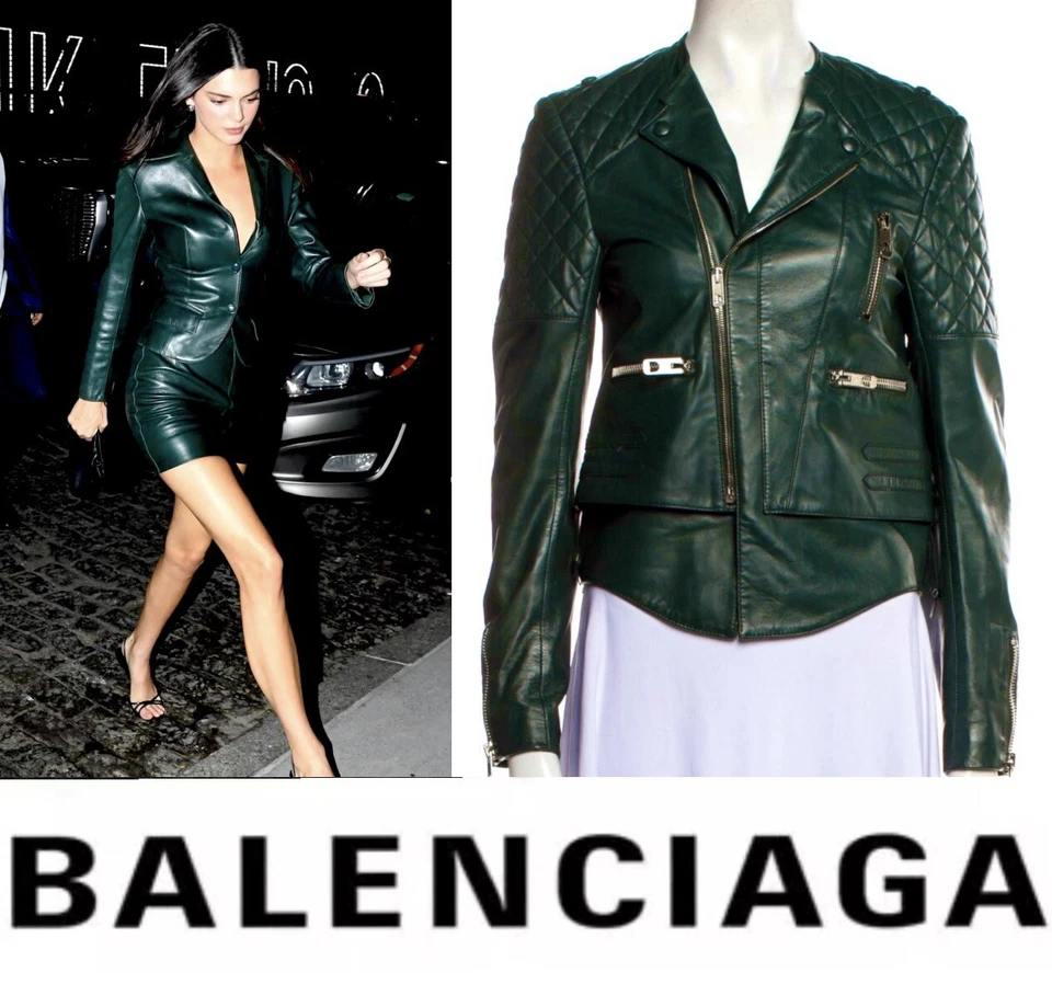 4K Balenciaga 2013 Biker Leather Moto Green Black Coat Jacket 36 38 40 2 4 6 S M - Image 4 of 4