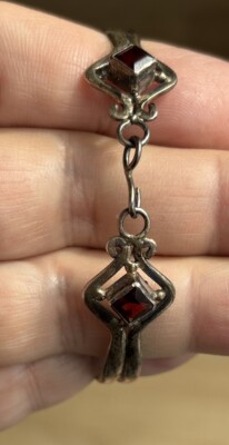 Schönes Vintage viktorianisches rotes Granat Sterlingsilber Armband 7,5 Zoll