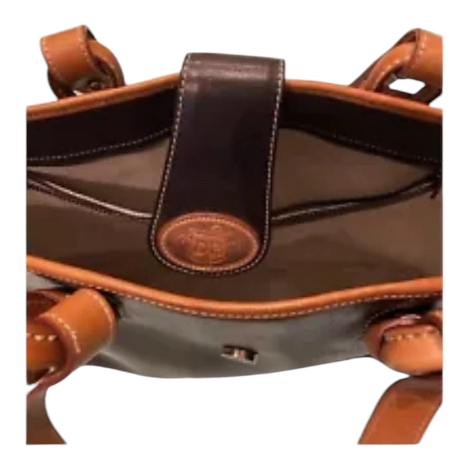 AUTENTICA BORSA DOONEY & BOURKE PELLE NERA CON MANICI E FINITURE IN PELLE MARRONE CHIARO