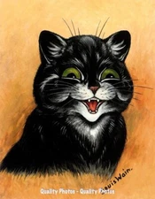 The Contented Cat 8.5x11" Photo Print Louis Wain Happy Smiling Feline Animal Art