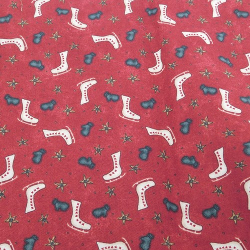 Christmas Cotton Fabric Sandy Gervais Moda Red Ice Skate Mitten 19.5x44 SEE NOTE - 第 1/4 張圖片