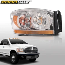 Passenger Side Headlight Chrome/Amber Fit For 2006-2009 Dodge Ram 1500 2500 3500