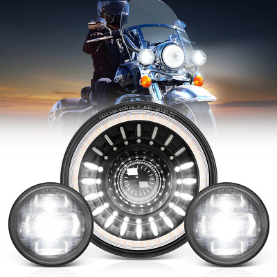 MICTUNING J1 Anti-glare 7'' Inch Motorcycle Headlight Lamp w/4.5'' Fog Lights Kits