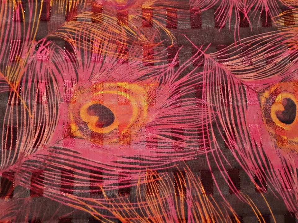 BUFANDA VINTAGE AUTÉNTICA PLUMA DE PAVO REAL PÚRPURA ORO ROSA LARGA PARA MUJER Foto 3 de 4