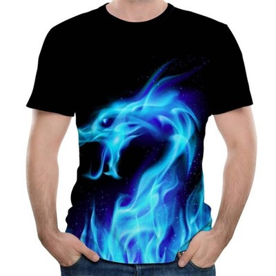 Mens 3D Animal Print Short Sleeve T-Shirt, Casual Loose Fit Polyester Summer Top