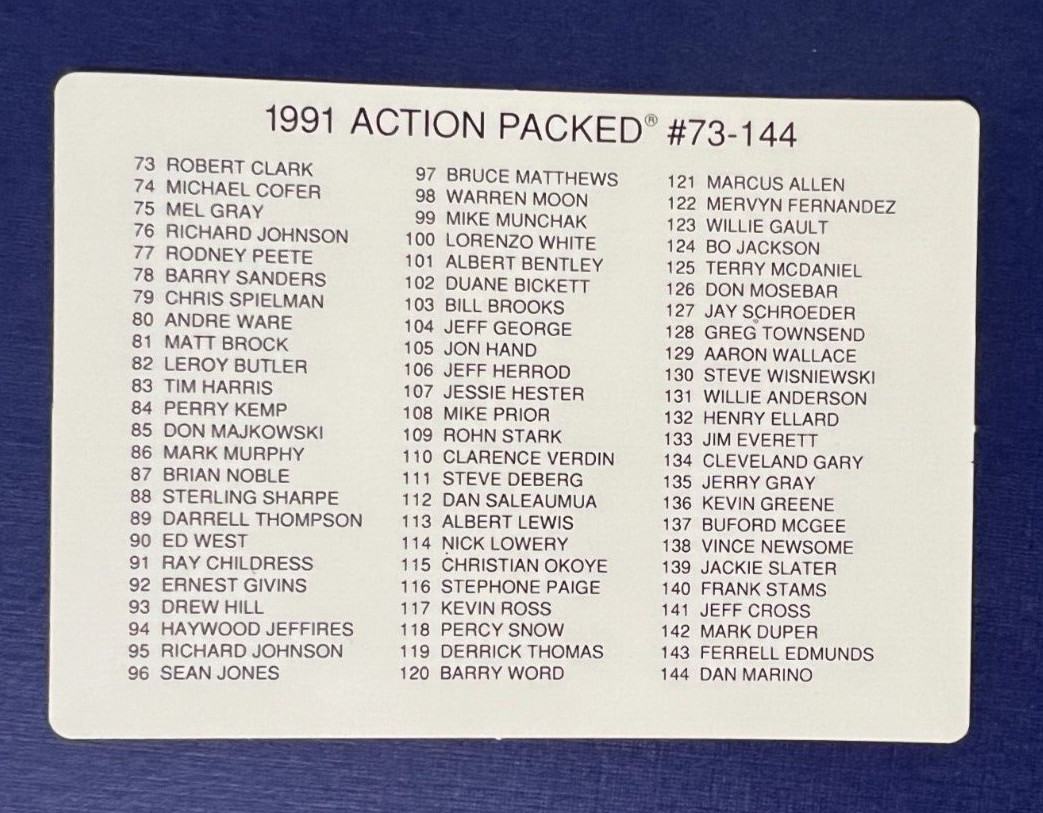 1991 Action Packed Checklist #73-144