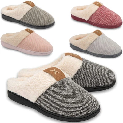 Dunlop Ladies Memory Foam Slippers Washable Faux Sheep Skin Fur Slip On Shoes