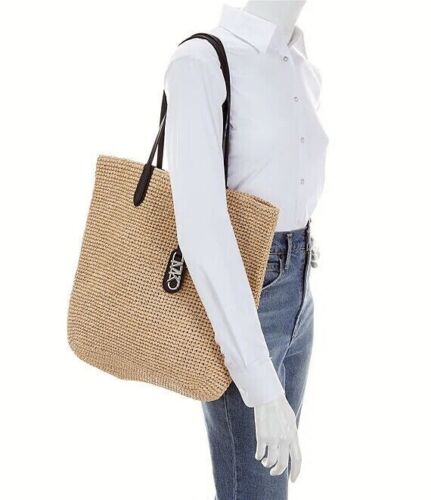 Michael Kors Eliza Large Natural Woven Straw Tote Bag with Pouch - Picture 4 of 8