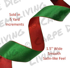 Kirkland Wire Edged Green Red Satin Ribbon 5 Yards Christmas Bows Gift Wrap 1.5"