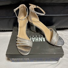 Women  s Silver Block Heel Sandals Rhinestone Size 7 Formal Dressy Glam Prom Hoco