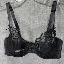Wacoal Bra Womens 32D Black Sheer Lace Underwire Unlined Mesh Lingerie