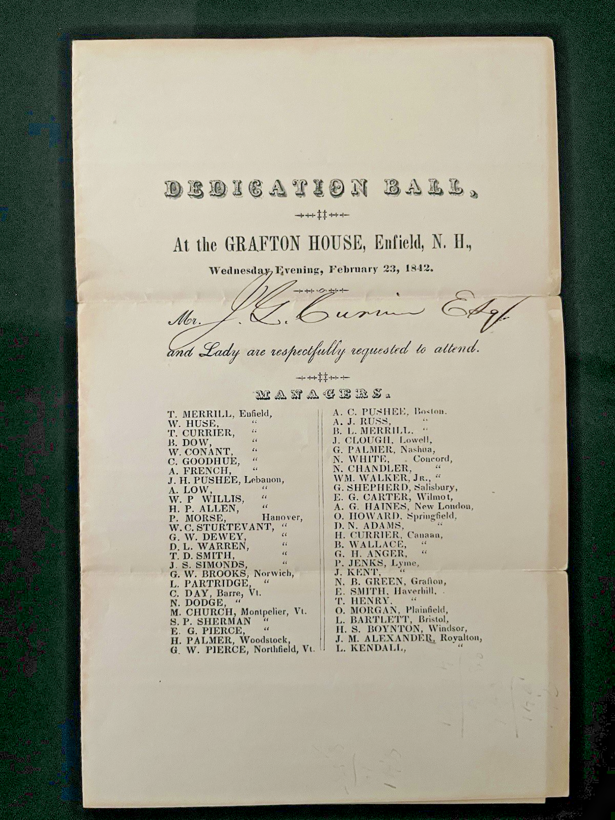 1842 Dedication Ball Invitation Grafton House Antique Printed Card England