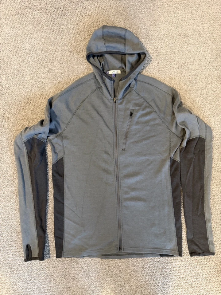 Men’s Ibex Shak Hoodie Size L full zip grey 100% merino wool - Image 2 of 4