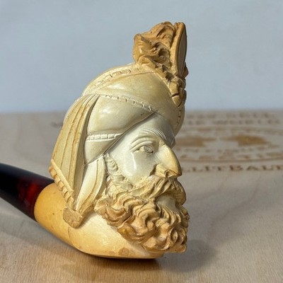 Vtg Meerschaum Pipe Hand Carved Sultan Wearing Turban Turkish Bearded Man