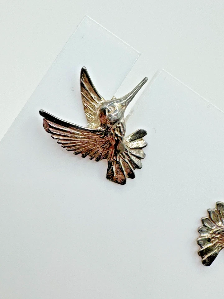 HUMMINGBIRD STUD 耳环 纯银 POST 飞行鸟 珠宝 复古 — 第 3/4 张图片