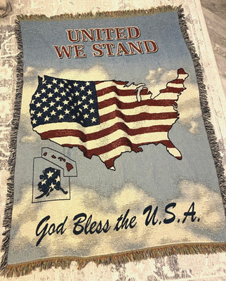 United We Stand God Bless USA Patriotic Tapestry Throw Blanket 48x70 Afghan