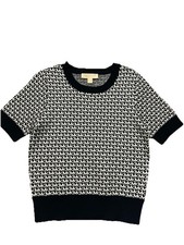 Michael Kors MK Women's All Over Print Logo BlueShort Sleeve Sweater Sz M