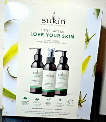 Sukin 3 Step Face Kit Love Your Skin Cleanser Toner Moisturiser Natural Vegan Sk