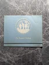 Christmas Card Vintage Blue Embossed Carolers Greetings Mid Century USA Holiday