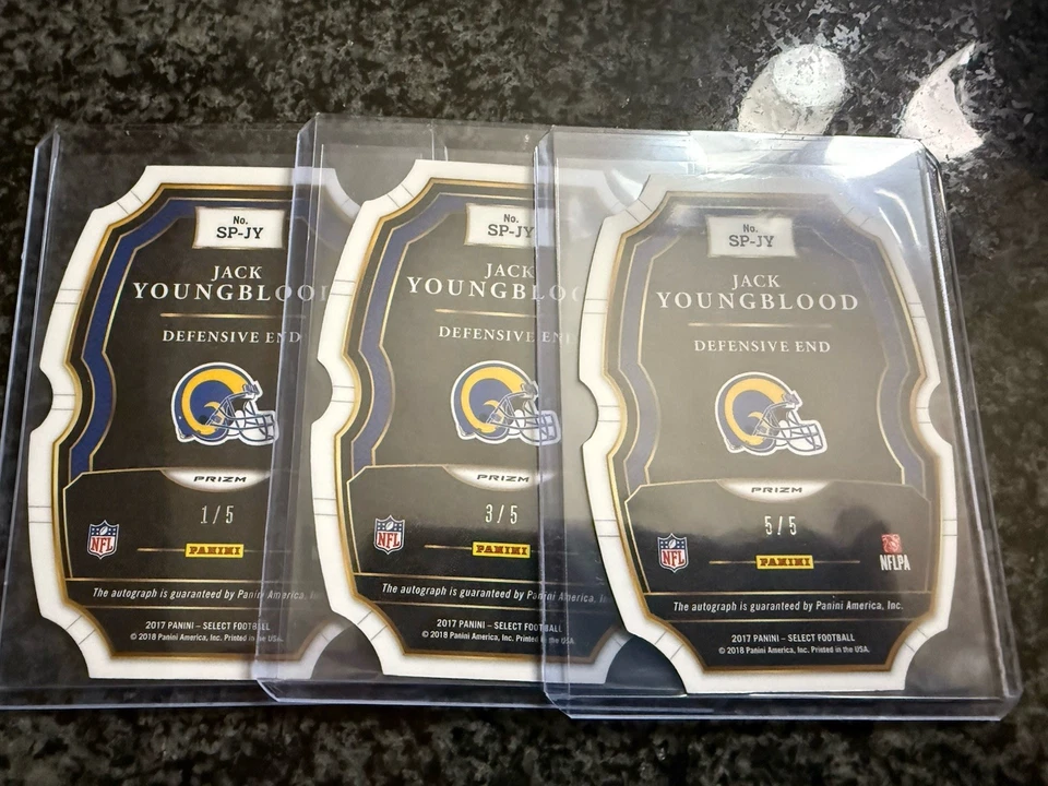 3) 2017 Panini Select Jack Youngblood #/5 Auto GREEN PRIZM Die-Cut - Image 2 of 2