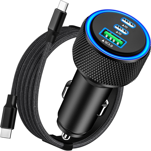 [Apple MFi Certified] iPhone 17 Car Charger Fast 3 3 IN 1, Carbon Fiber Black