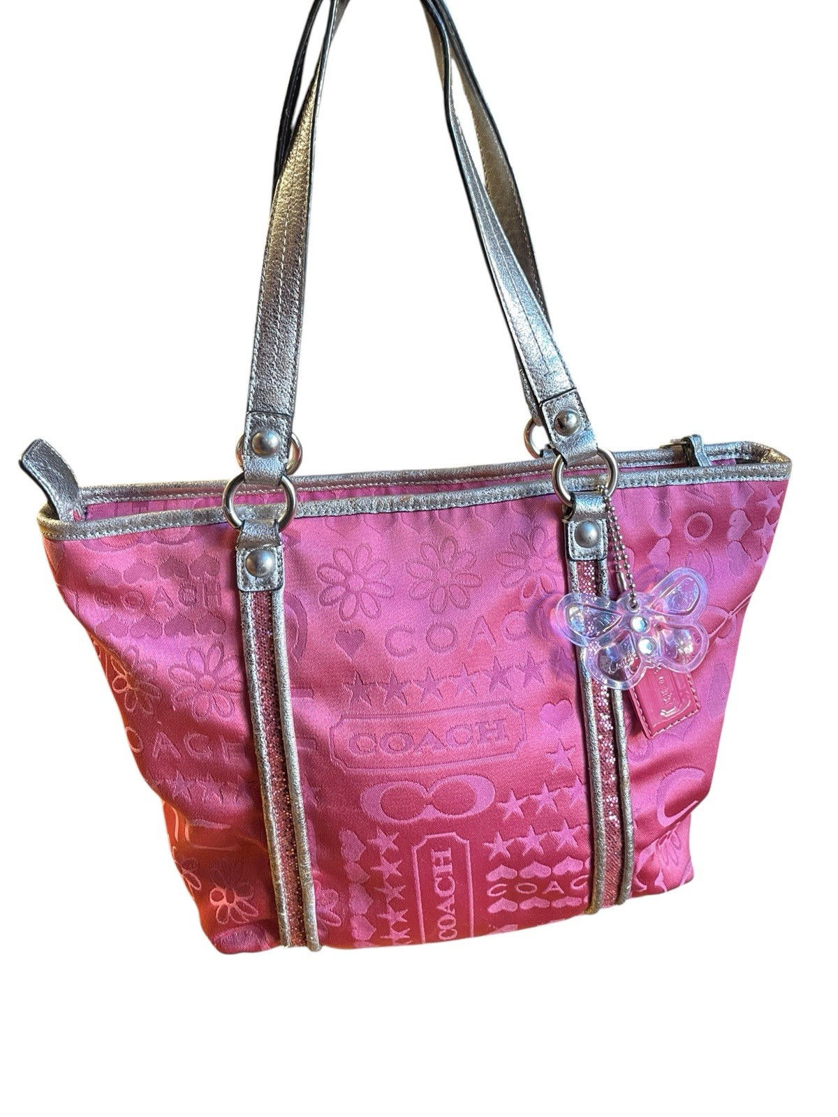 Y2k 2010 Coach Poppy Pink Butterfly Tote Double Handl… - Gem