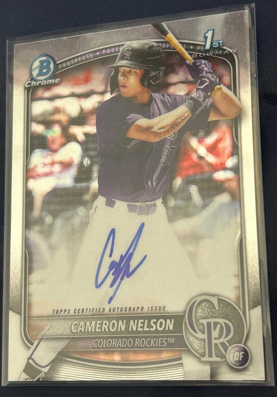 Topps 2025 Bowman Draft Chrome Prospect Autographs Cameron Nelson Rockies CPA-CN