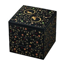 Maeju 7R-626 Stacked Bento Box 5in Rabbit Arabesque Black Red Interior Lacquerwa