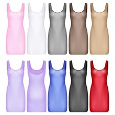 Women Dress Tank Top Style Lingerie Solid Tone Sleepwear Bodycon Fit Mini Dress