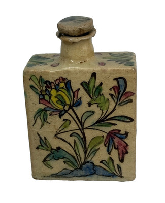 Antique Iznik Middle Eastern Bottle Flask Persian Qajar Pottery Turkish Topper