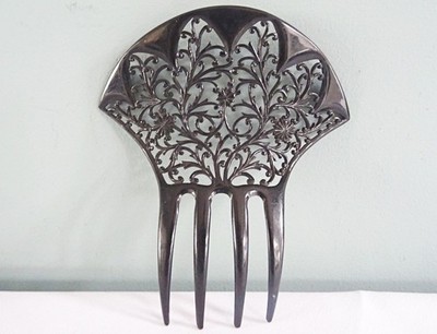 Vintage Haarkamm Zelluloid 20er Jahre schwarz Damen Fächerform Flapper durchbohrt 20s