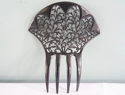 Vintage Haarkamm Zelluloid 20er Jahre schwarz Damen Fächerform Flapper durchbohrt 20s - Bild 1 von 4
