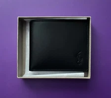 POLO RALPH LAUREN Men Black Leather Bifold Wallet NWT With box