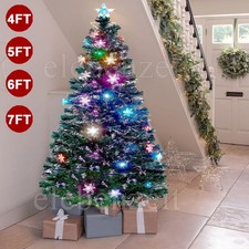 Pre-Lit Fibre Optic Christmas Tree with Top Star and Snowflakes 4/5/6/7FT Xmas