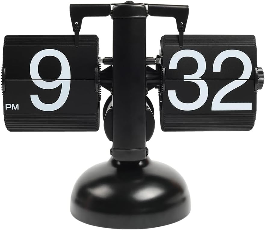 Flip Desk Clock (Black), Retro Vintage Design Auto Flip Desk/Table Clock Large